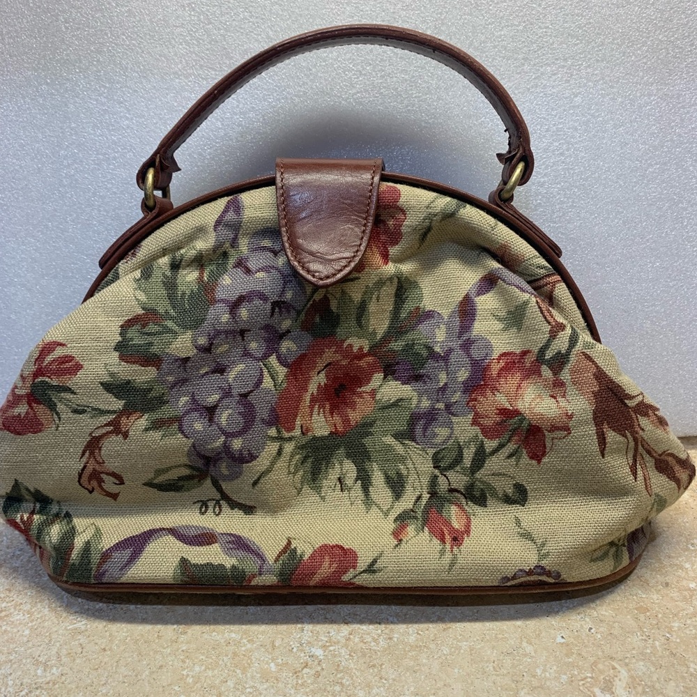 Talbots Floral Canvas Shoulder Bag - Cream and Brown